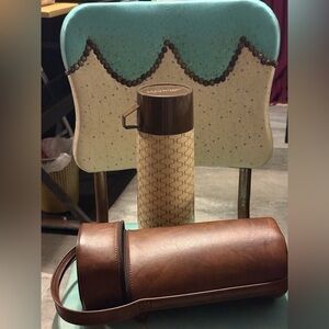 Vintage Aladdin Thermos w/ Leather Case Brown Glass Lined USA Made